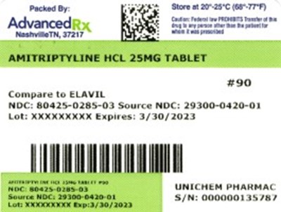 Label 3 (Amitriptyline HCl 80425 0285 03)